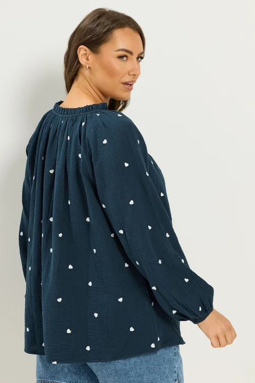 Yours Curve Navy Blue Heart Print Blouse - 16 Image 3