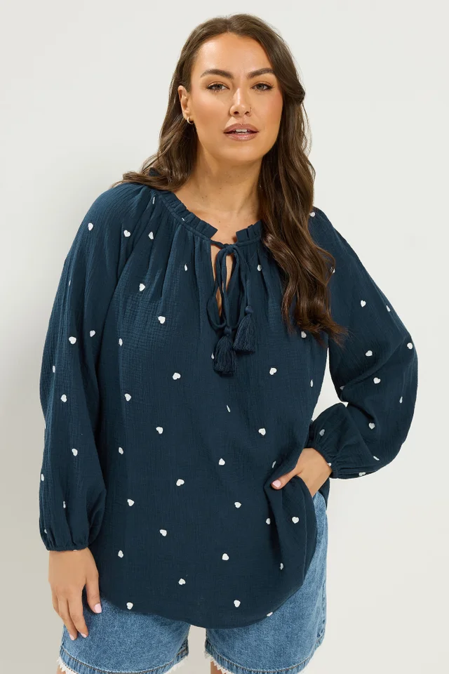 Yours Curve Navy Blue Heart Print Blouse