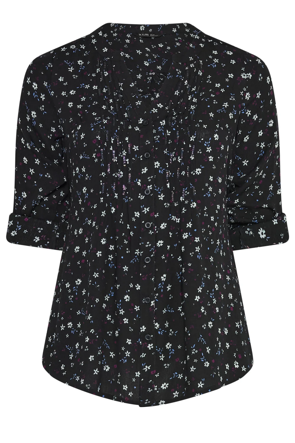 Yours Curve Black Floral Pintuck Top - 26-28 Image 5