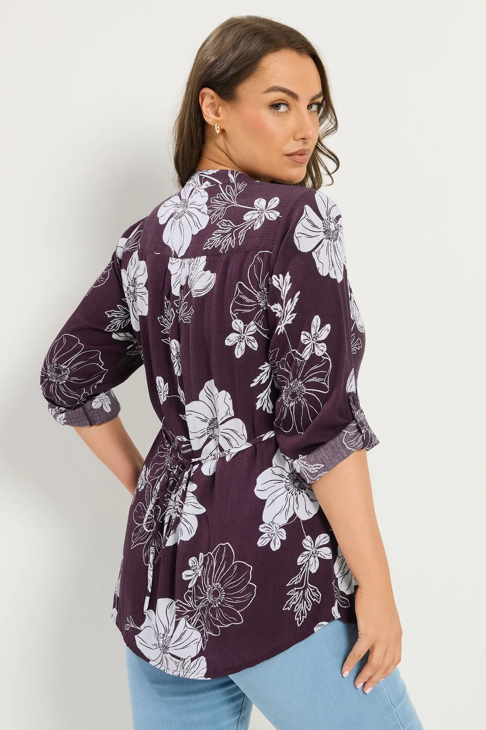 Yours Curve Purple Floral Pintuck Top - 20 Image 3