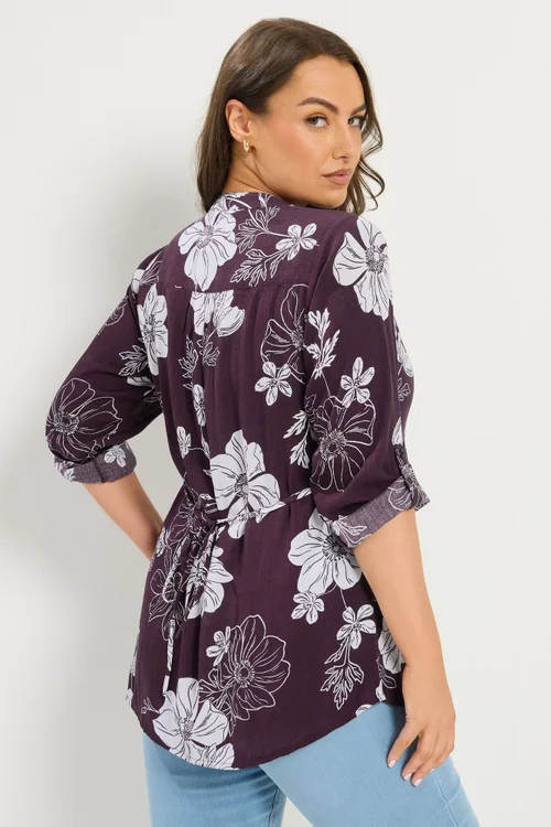 Yours Curve Purple Floral Pintuck Top - 20 Image 3