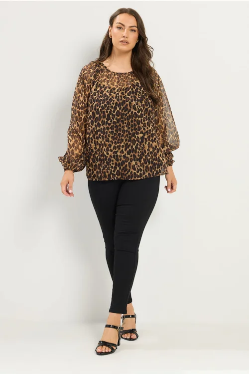 Yours Curve Brown Leopard Chiffon Top - 26-28 Image 2