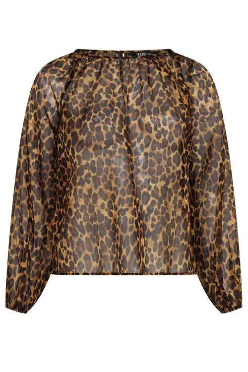 Yours Curve Brown Leopard Chiffon Top - 26-28 Image 5