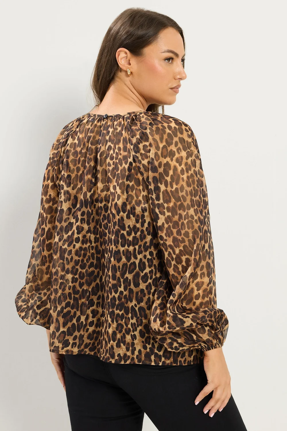 Yours Curve Brown Leopard Chiffon Top - 26-28 Image 3
