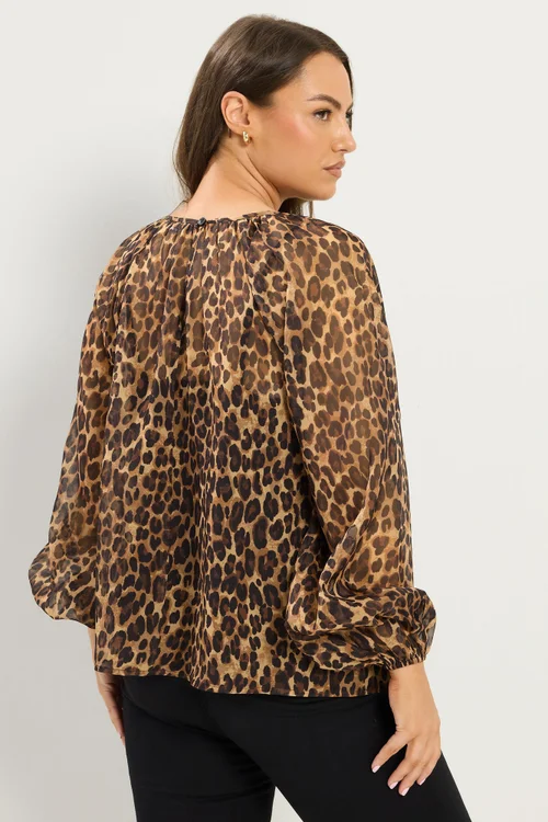 Yours Curve Brown Leopard Chiffon Top - 26-28 Image 3