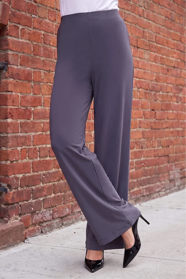 Roman Charcoal Petite Wide Leg Stretch Trouser