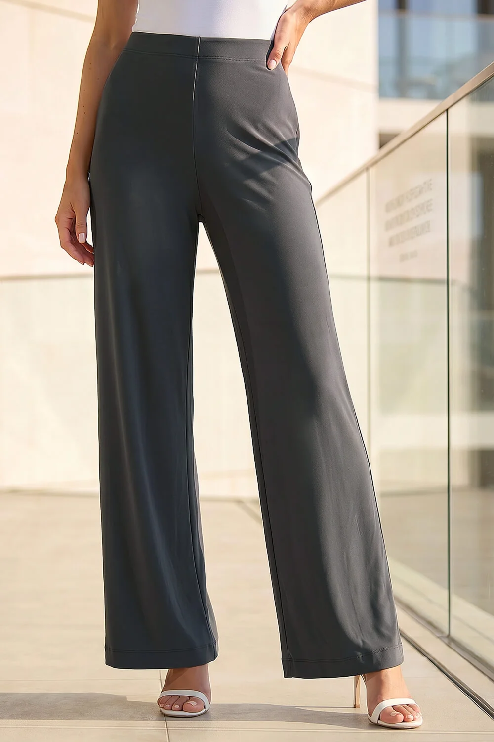 Roman Charcoal Petite Wide Leg Stretch Trouser - 14 Image 2