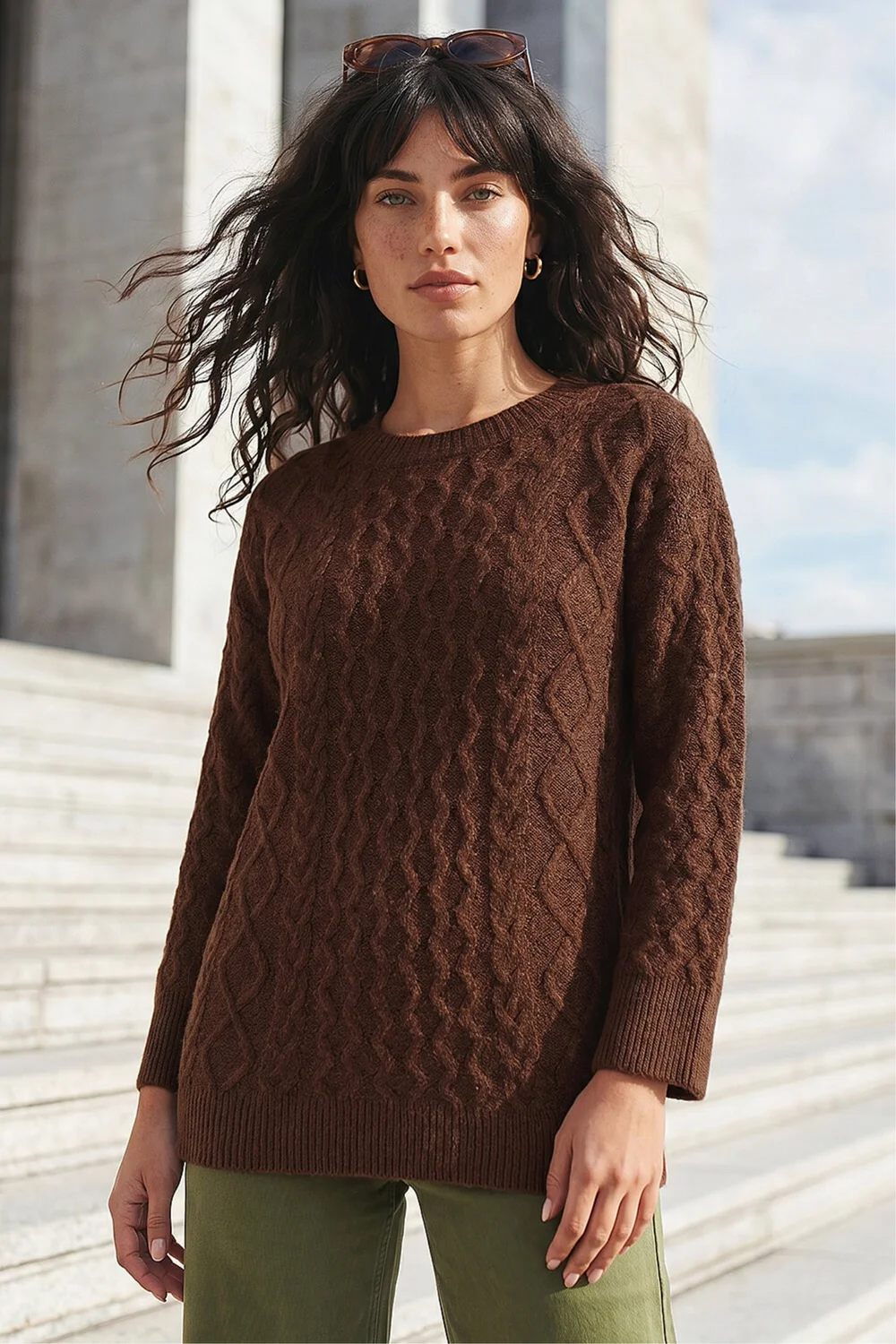 Roman Chocolate Cable Knit Jumper - 20 Image 1