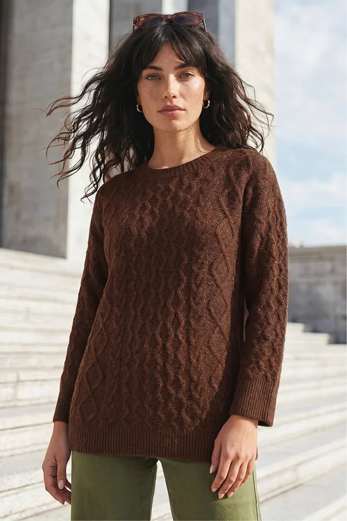 Roman Chocolate Cable Knit Jumper - 20 Image 1