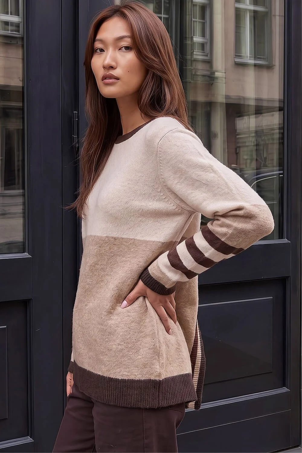 Roman Neutral Colour Block Stripe Jumper - 14 Image 1