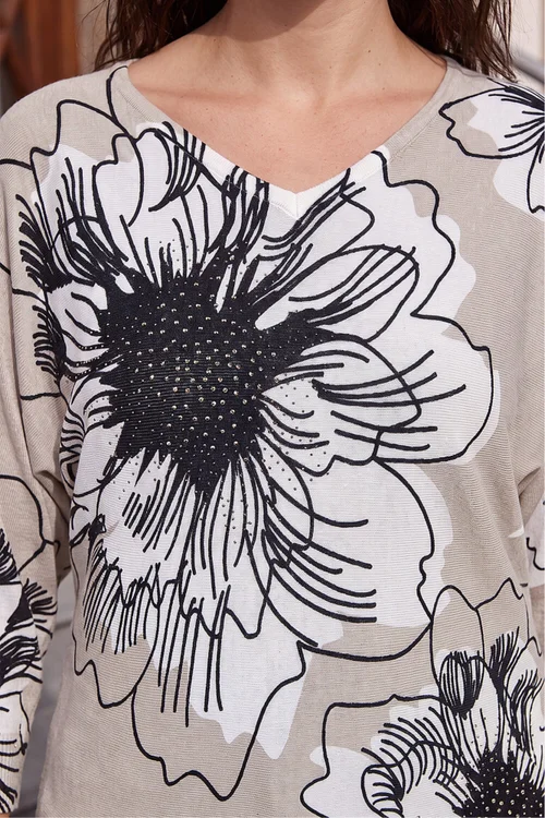 Roman Light Grey Mono Embellished Floral V-Neck Jumper - 14 Image 4