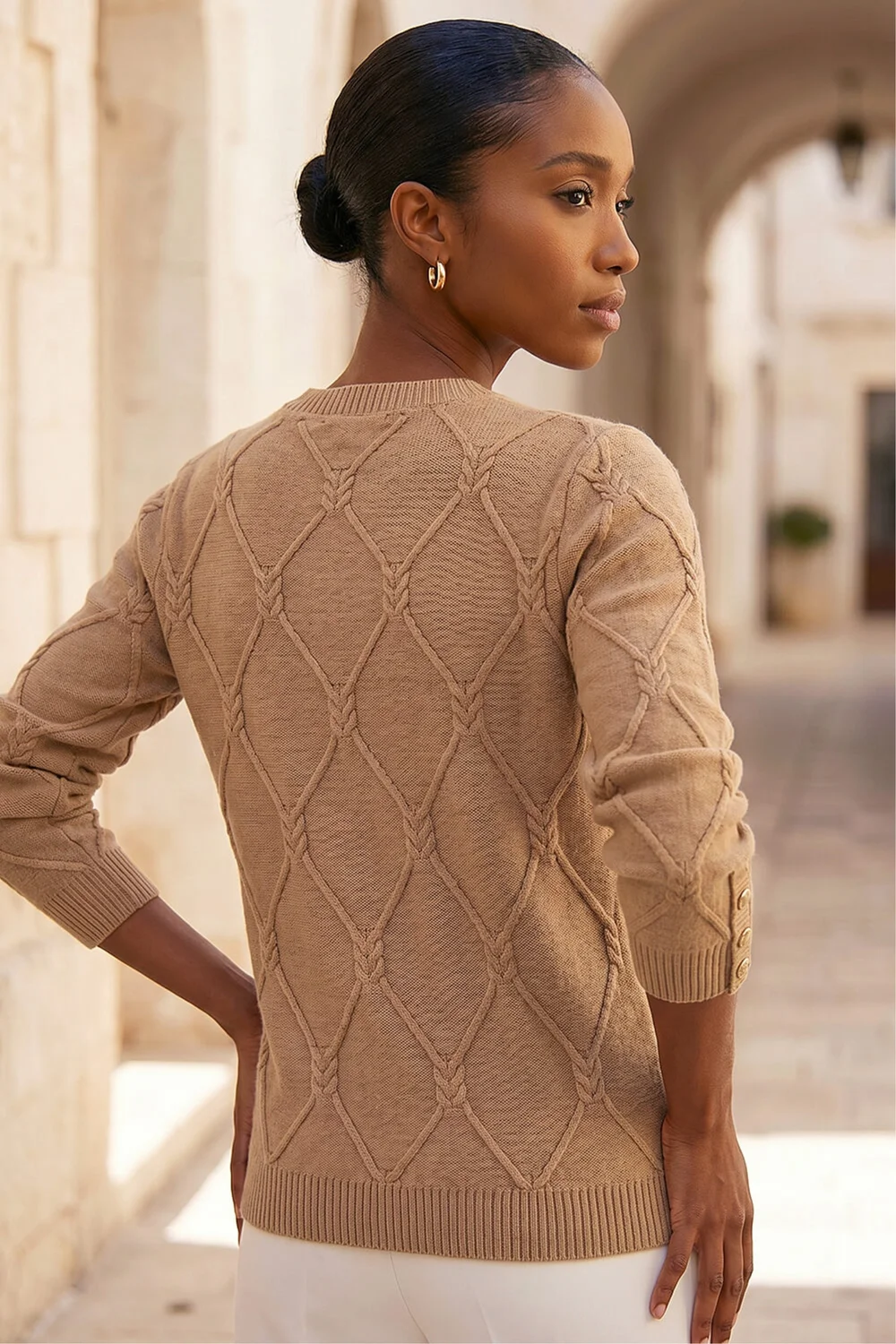 Roman Camel Petite Button Cuff Knit Jumper - 10 Image 3