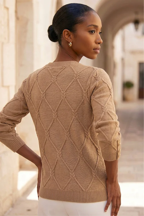 Roman Camel Petite Button Cuff Knit Jumper - 10 Image 3