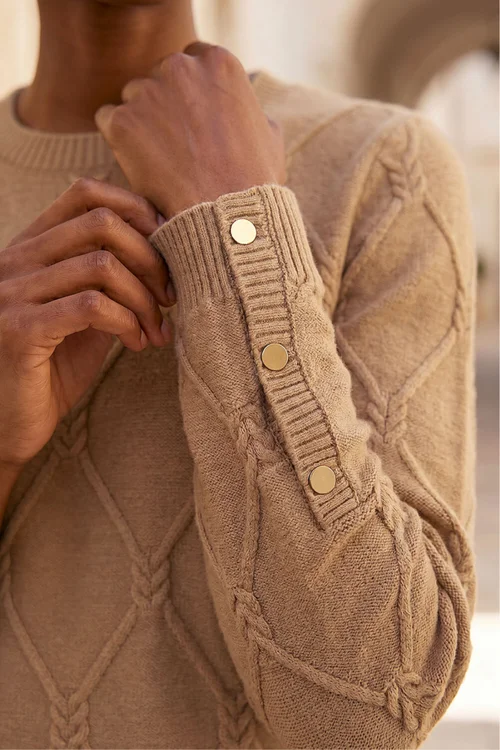 Roman Camel Petite Button Cuff Knit Jumper - 10 Image 4
