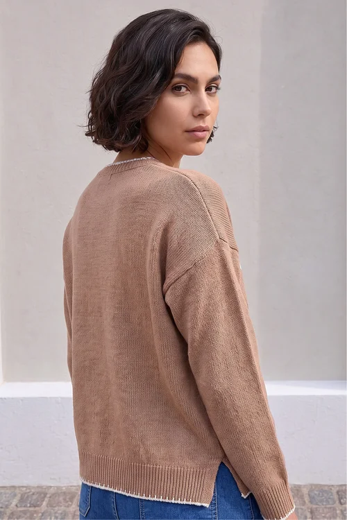 Roman Camel Contrast Stitch Bow Knit Jumper - 10 Image 3
