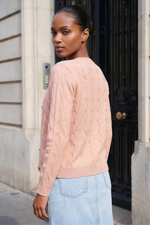 Roman Light Pink Textured Cable Knit Cardigan - 18 Image 3