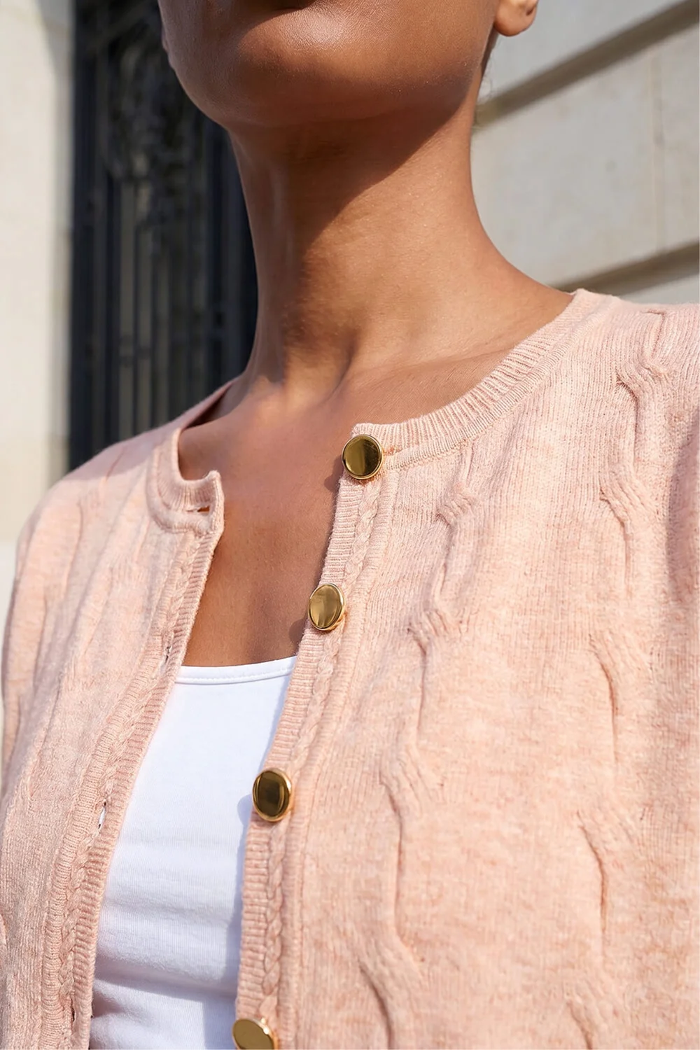 Roman Light Pink Textured Cable Knit Cardigan - 18 Image 4