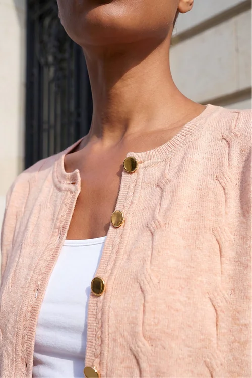 Roman Light Pink Textured Cable Knit Cardigan - 18 Image 4