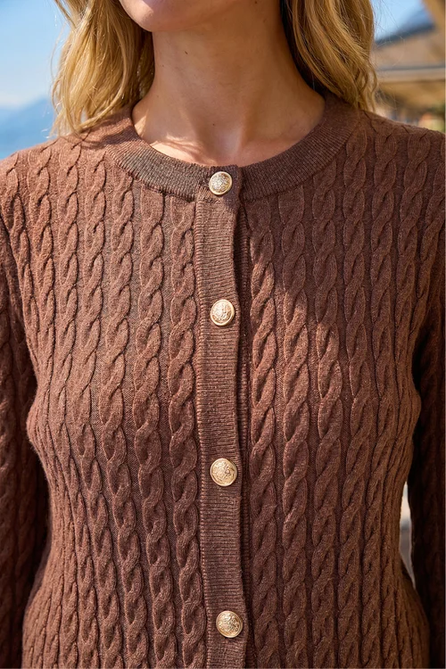Roman Chocolate Cable Knit Cardigan - 14 Image 4