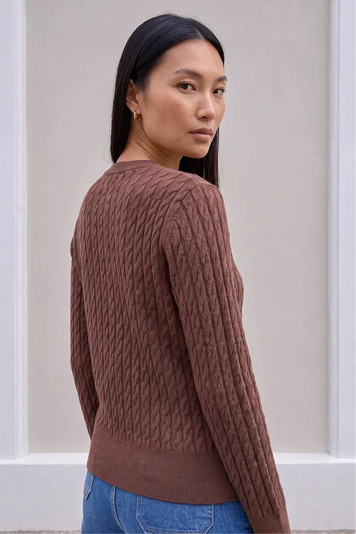 Roman Chocolate Cable Knit Cardigan - 14 Image 3