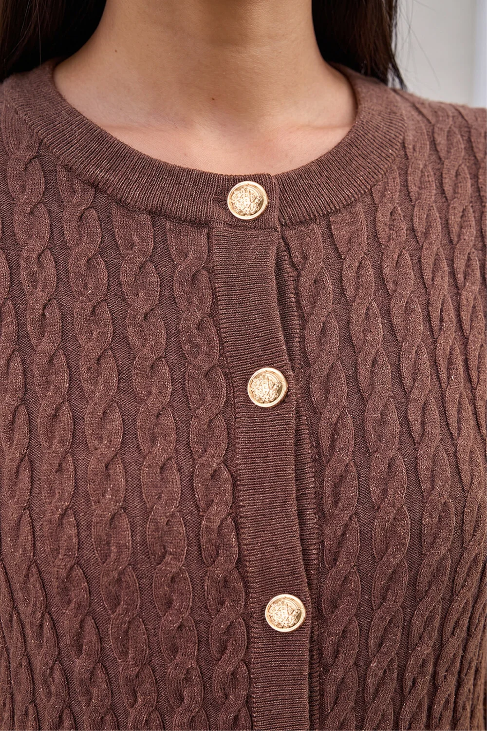 Roman Chocolate Cable Knit Cardigan - 14 Image 4