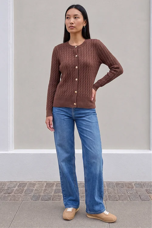 Roman Chocolate Cable Knit Cardigan - 14 Image 2