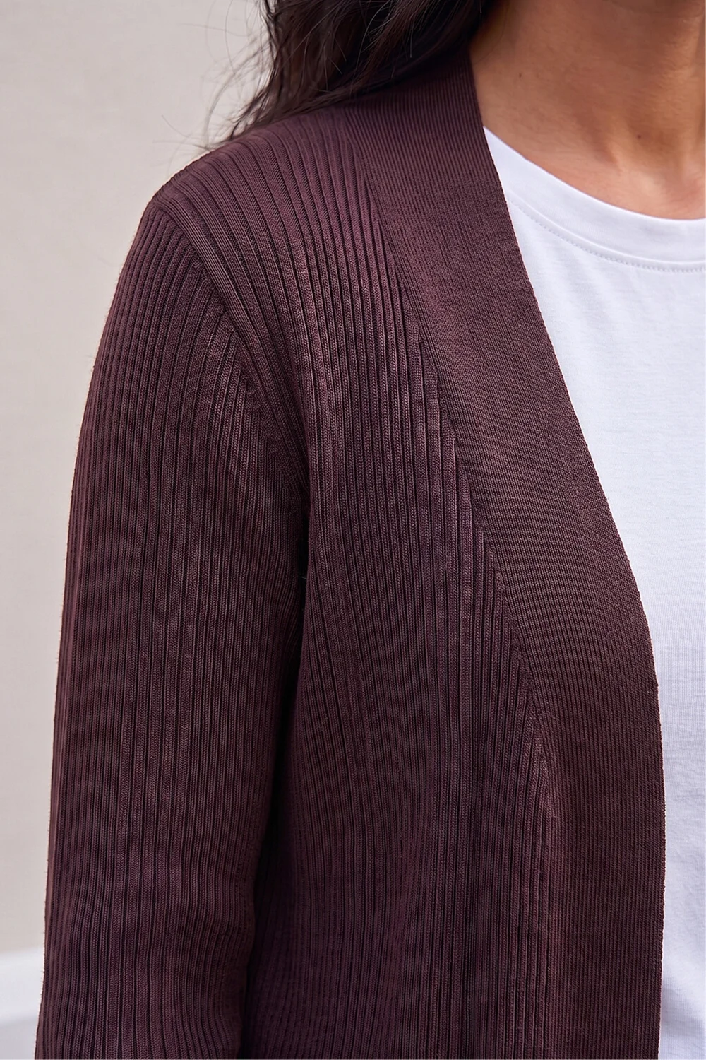 Roman Chocolate Ribbed Knit Cardigan - 20 Image 4