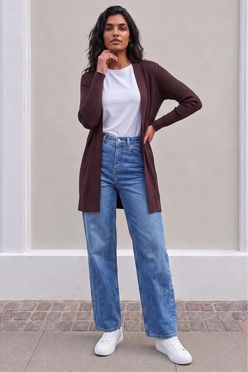Roman Chocolate Ribbed Knit Cardigan - 20 Image 2