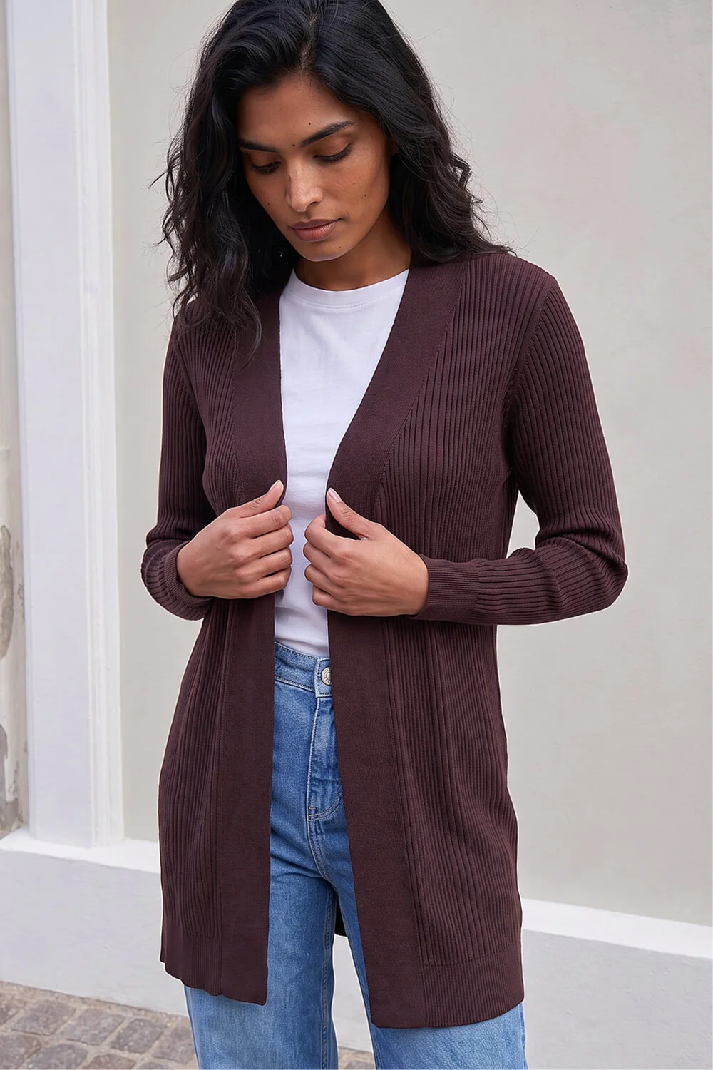 Roman Chocolate Ribbed Knit Cardigan - 20 Image 1