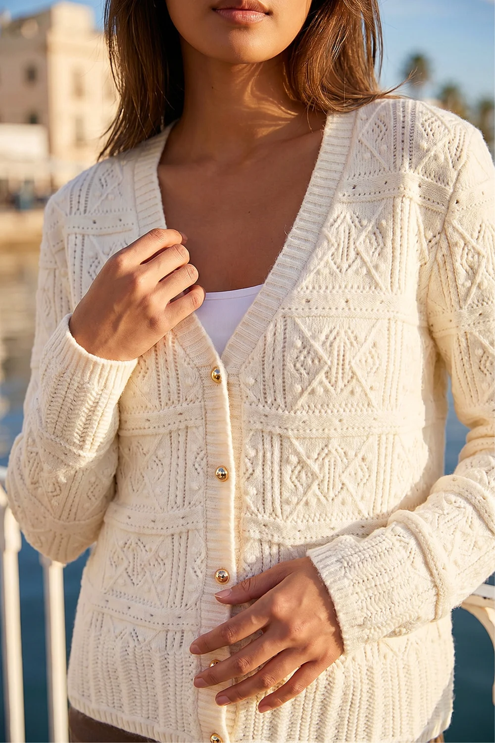 Roman Ivory Pointelle Knit Cardigan - 12 Image 4