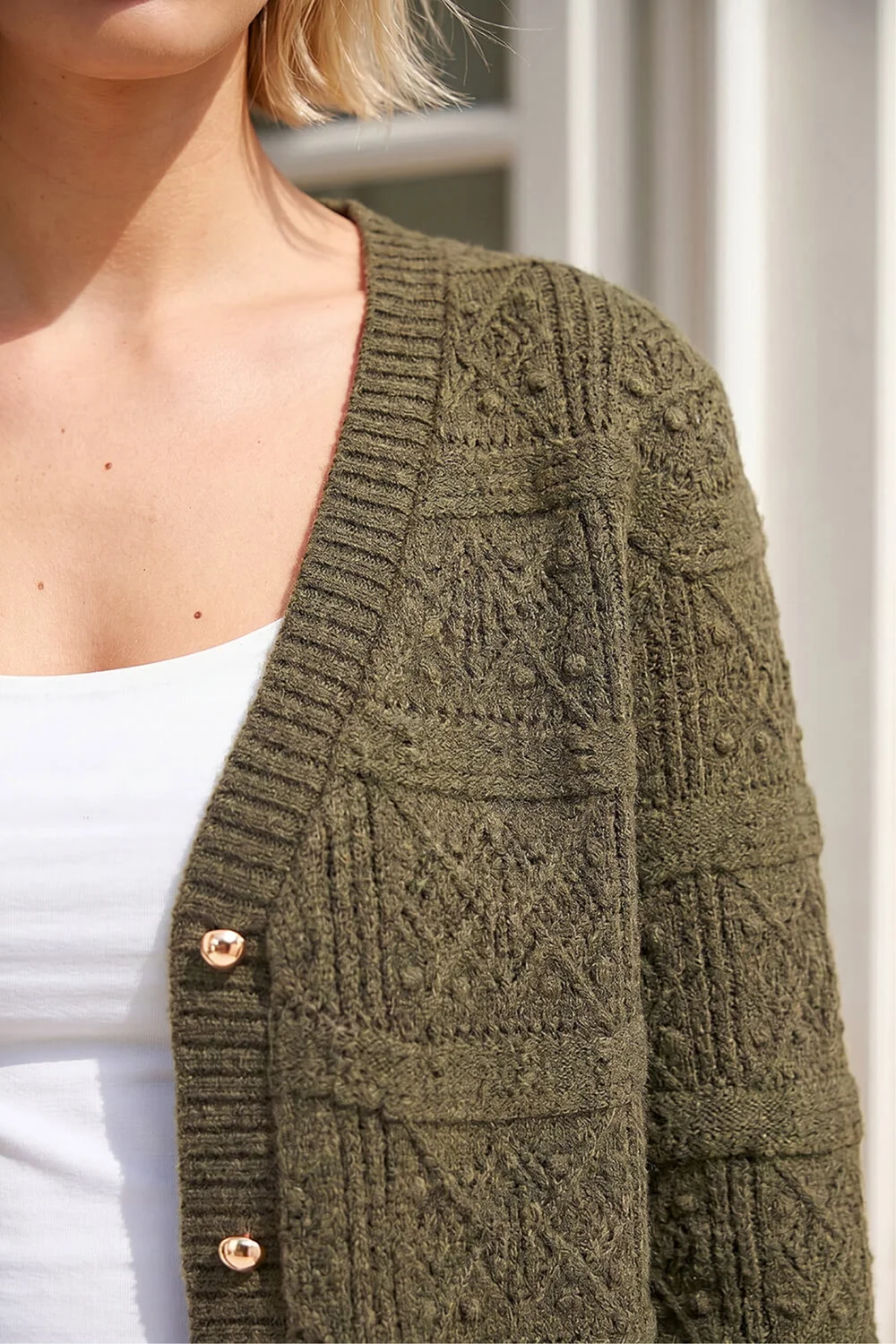 Roman Khaki Pointelle Knit Cardigan - 10 Image 4