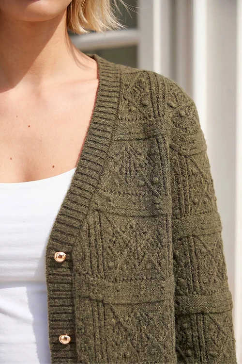 Roman Khaki Pointelle Knit Cardigan - 10 Image 4