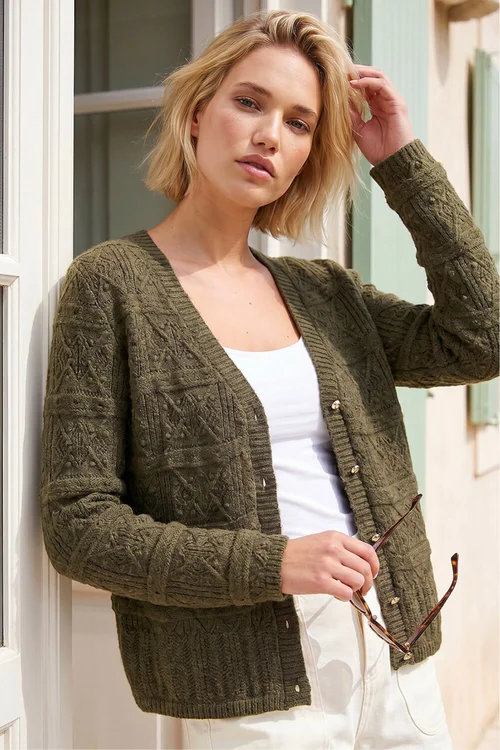 Roman Khaki Pointelle Knit Cardigan - 10 Image 1