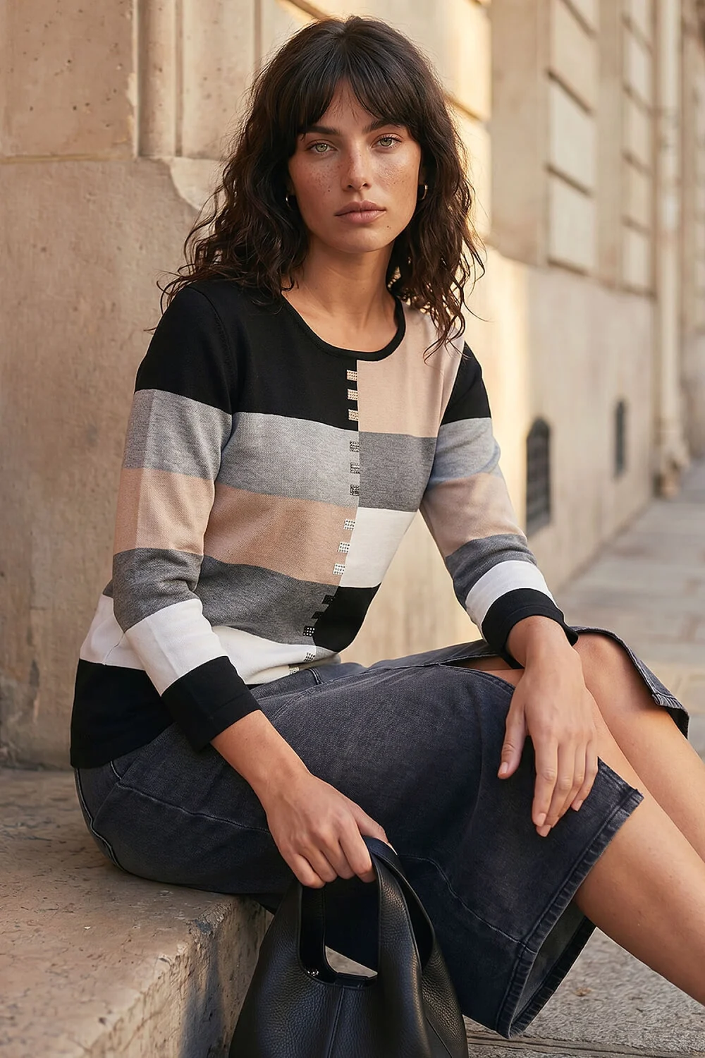 Roman Black Colour Block Hotfix Jumper - 12 Image 1