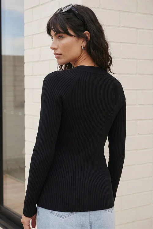 Roman Black Square Neck Ribbed Knit Top - 10 Image 3