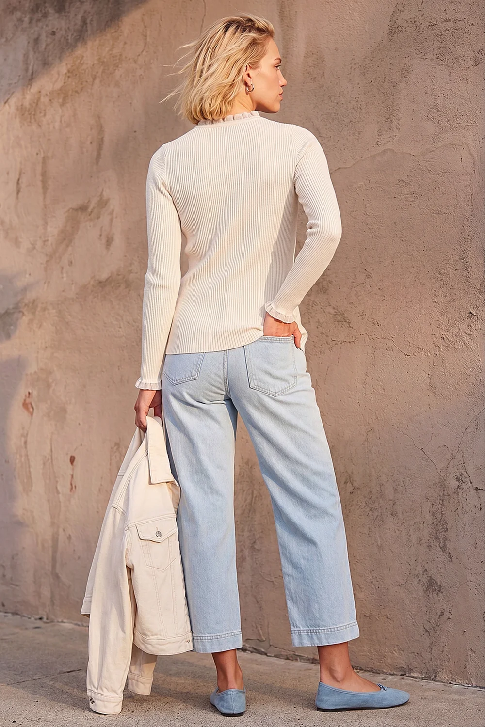 Roman Ivory Woven Trim Ribbed Knit Jumper - 16 Image 2