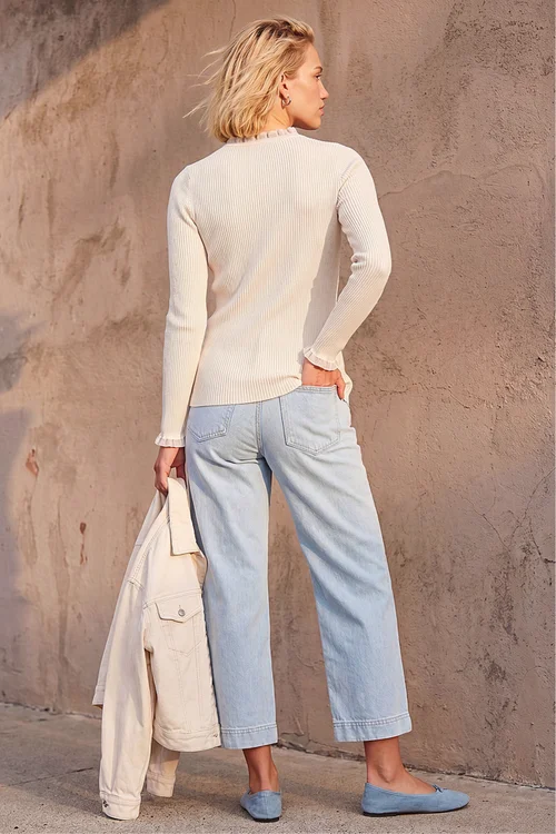 Roman Ivory Woven Trim Ribbed Knit Jumper - 16 Image 2
