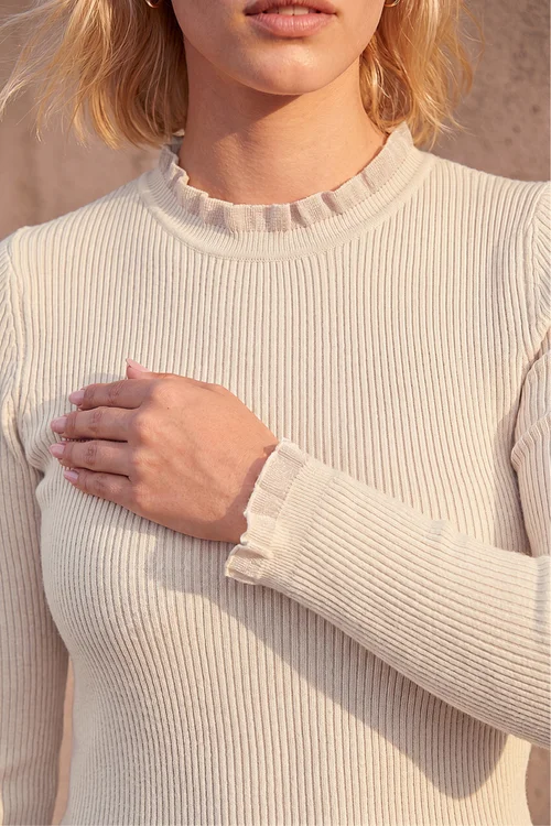 Roman Ivory Woven Trim Ribbed Knit Jumper - 16 Image 4