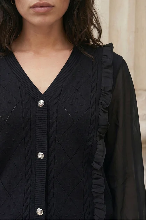Roman Black Woven Sleeve Buttoned Knit Jumper - 16 Image 4
