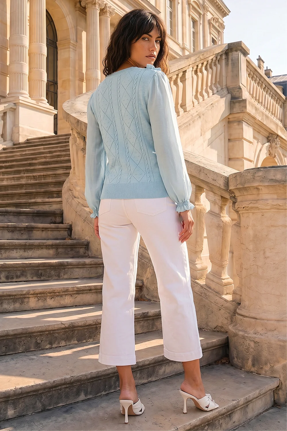 Roman Light Blue Woven Sleeve Buttoned Knit Jumper - 10 Image 3