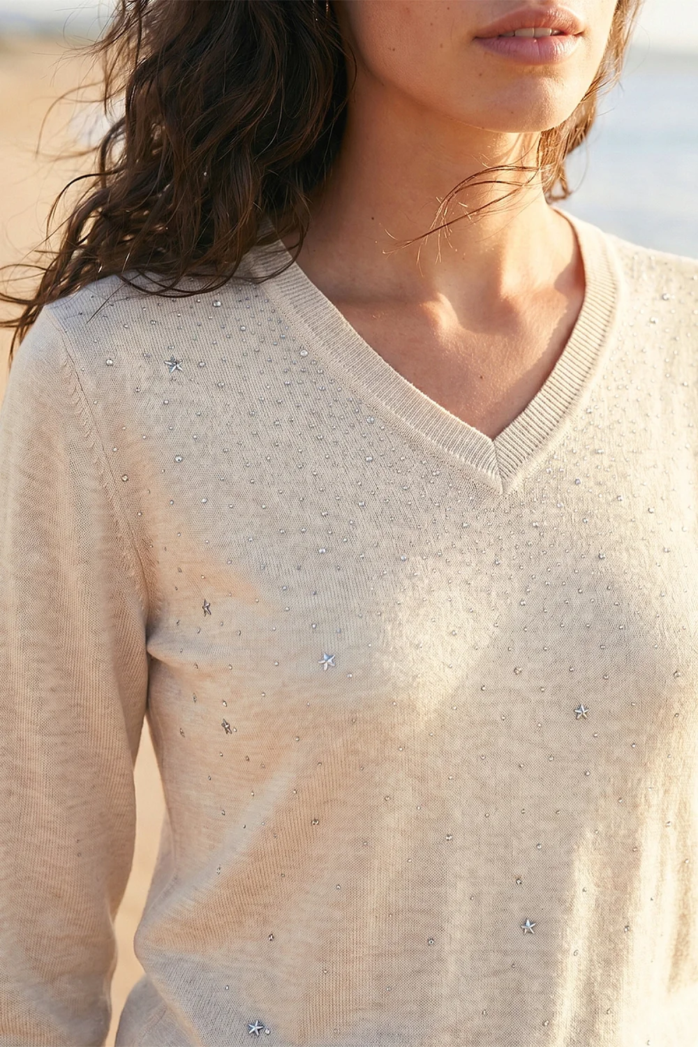 Roman Cream V-Neck Star Hotfix Jumper - 20 Image 4