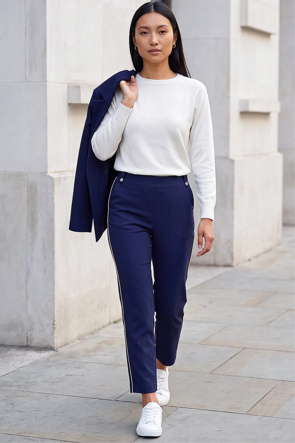 Roman Navy Piping Bengaline Stretch Trousers - 20 Image 2
