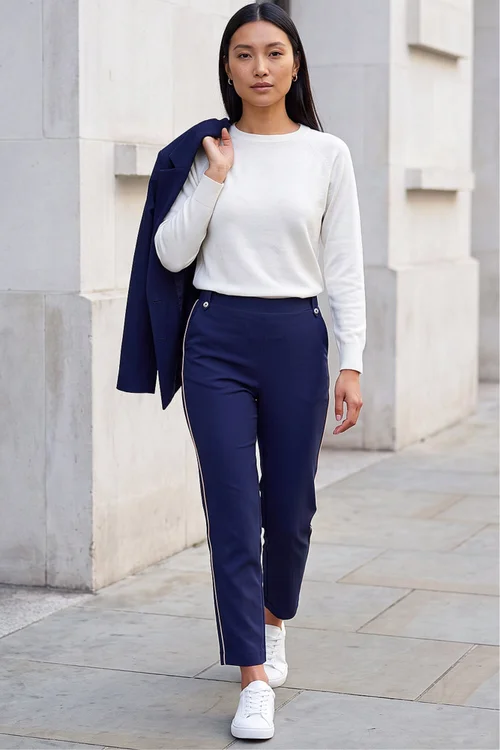 Roman Navy Piping Bengaline Stretch Trousers - 20 Image 2