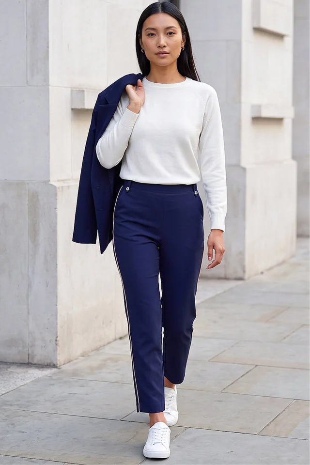 Roman Navy Piping Bengaline Stretch Trousers