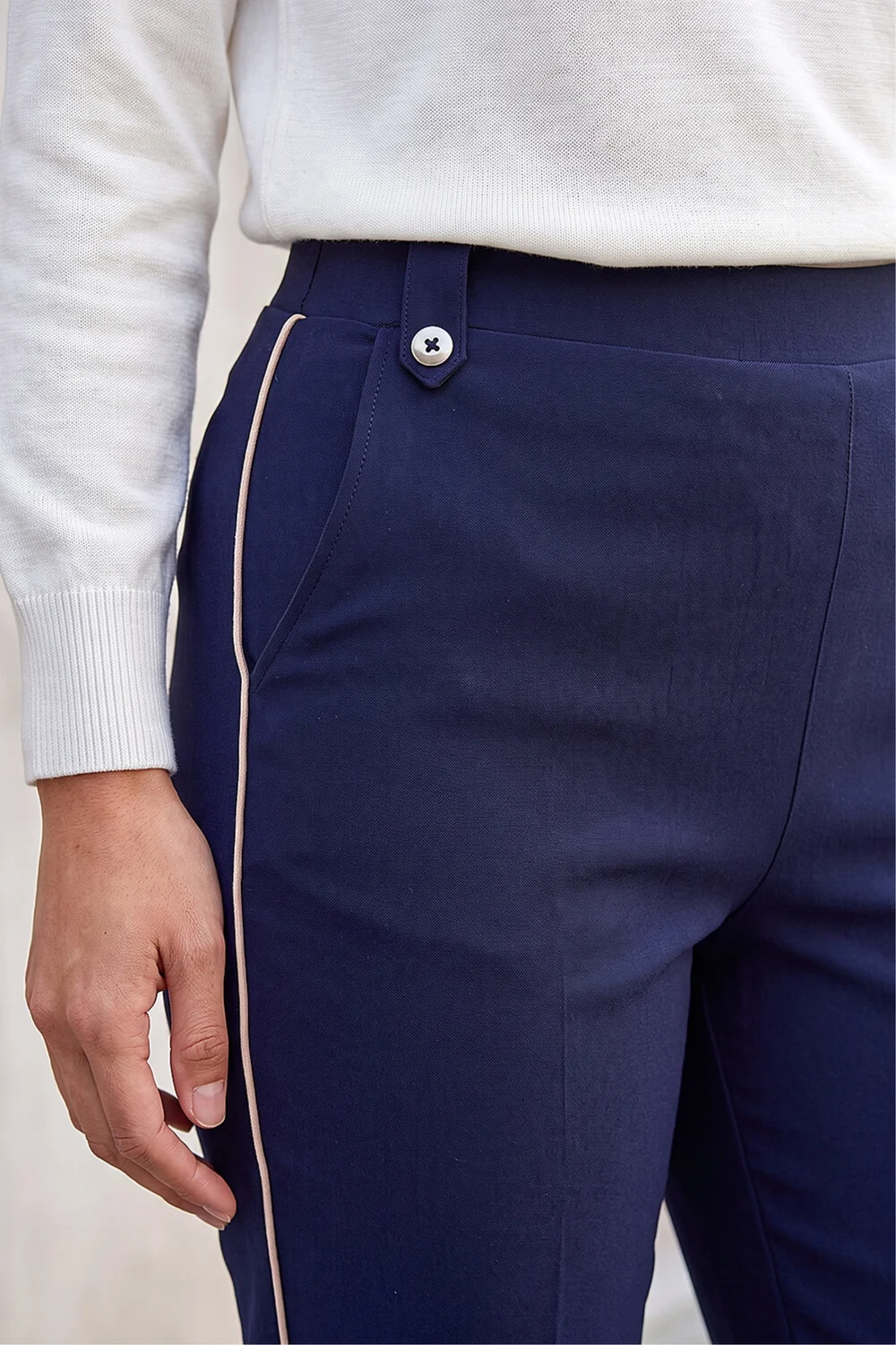 Roman Navy Piping Bengaline Stretch Trousers - 20 Image 4
