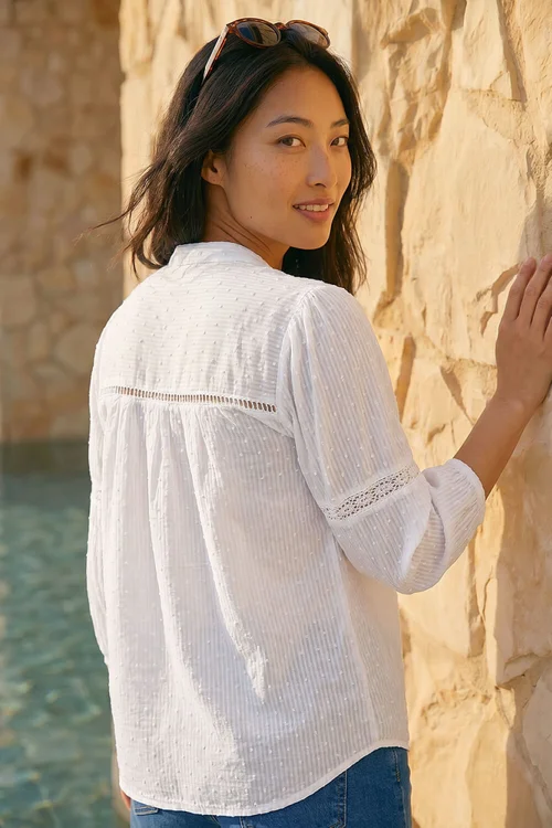 Roman White Petite Dobby Lace Trim Blouse - 16 Image 3