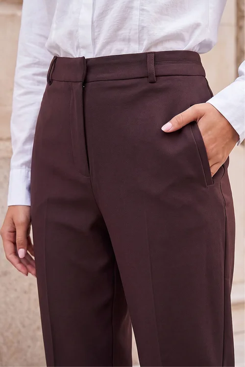 Roman Dark Brown Short Straight Leg Stretch Trouser - 8 Image 4