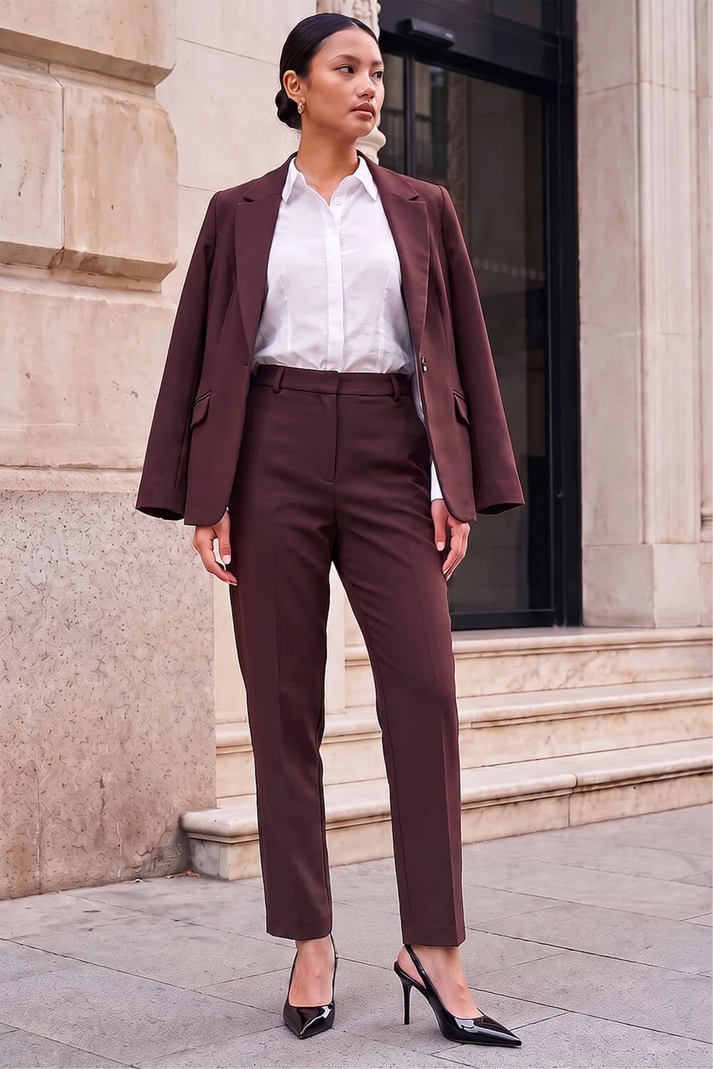 Roman Dark Brown Short Straight Leg Stretch Trouser - 8 Image 2