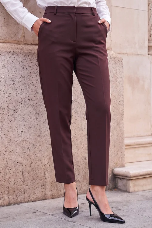 Roman Dark Brown Short Straight Leg Stretch Trouser - 8 Image 1