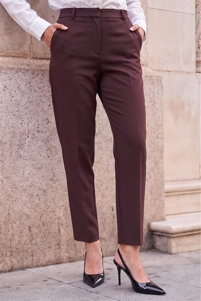 Roman Dark Brown Short Straight Leg Stretch Trouser